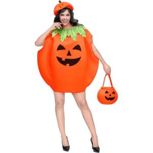 imageSpooktacular Creations 3pcs Adult Women Pumpkin Costume Set with Pumpkin Hat Bag Halloween Costume Adult Role Play