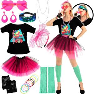 imageSpooktacular Creations 80s Outfit Woman Halloween Accessories Set 80s Costumes for Adults with TShirt Tutu Headband ampamp Other