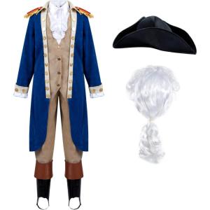 imageSpooktacular Creations George Washington Costume for Kids Colonial Boys Costume with Wig and Hat for Halloween DressUp Party