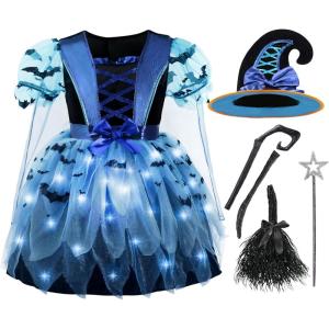 imageSpooktacular Creations Girls Light Up Witch Costume Kids Witch Costume with Hat and Broom for Toddler Halloween Dress PartyBlue