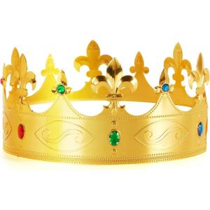 imageSpooktacular Creations Gold King Crown for Kids Men Women Costume Party Cosplay Props Halloween Plastic Crown Hat for Dress up Pretend Play Party Accessories Decorations