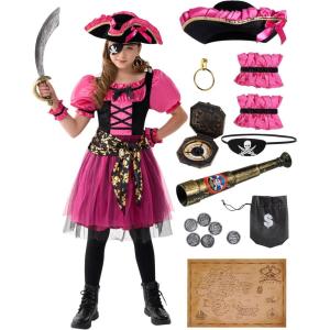 imageSpooktacular Creations Halloween Costumes for Girls Kids Pirate Costume Magenta Pirate Dress for Toddler Role Play Party