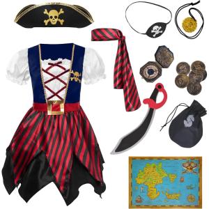 imageSpooktacular Creations Halloween Kids Pirate Costume Pirate Dress for Girls Buccaneer Princess Outfit for Toddler DressUpBlue