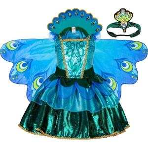 imageSpooktacular Creations Halloween Peacock Costume for Girls Kids Peacock Dress with Headband Toddler Outfit for Halloween