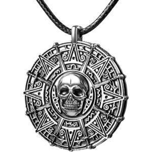 imageSpooktacular Creations Halloween Pirate Coin Necklace Pirate Skull Necklace Accessories for Men Women Halloween Cosplay Pirates Costume Halloween Dress Up Party FavorsSilver