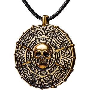imageSpooktacular Creations Halloween Pirate Coin Necklace Pirate Skull Necklace Accessories for Men Women Halloween Cosplay Pirates Costume Halloween Dress Up Party FavorsAntique Bronze