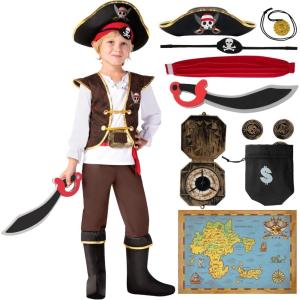 imageSpooktacular Creations Halloween Pirate Costume Kids Boys Pirate Costume Set for Toddler Halloween DressUp Themed PartyBrown