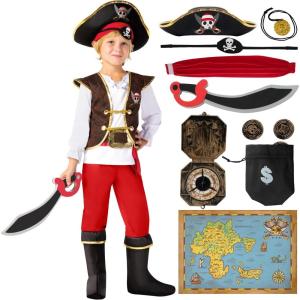 imageSpooktacular Creations Halloween Pirate Costume Kids Boys Pirate Costume Set for Toddler Halloween DressUp Themed PartyRed