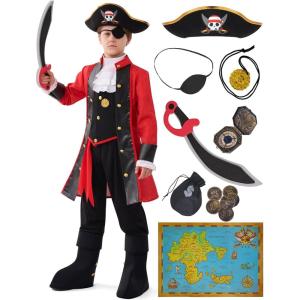 imageSpooktacular Creations Halloween Pirate Costume for Kids Boy Captain Pirate Costume for Trick or Treat Themed PartyRed