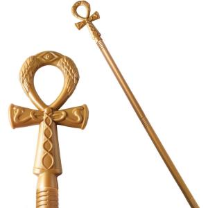 imageSpooktacular Creations Halloween Staff Egyptian Costume Walking Cane Accessories for Dress Up Gold Egyptian Style Walking Stick Toy Prop for Kids Women Men Halloween Cosplay Party Pretend Play