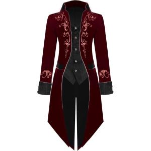 imageSpooktacular Creations Men Medieval Steampunk Tailcoat for Halloween Costume Men Wine Red Steampunk Costume