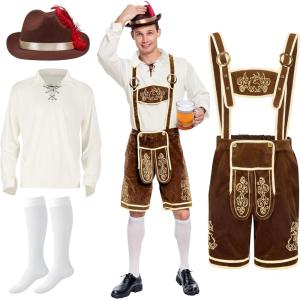 imageSpooktacular Creations Mens German Bavarian Oktoberfest Costume Set Beer Costume Hat for Adults Halloween and Beer FestivalBrown