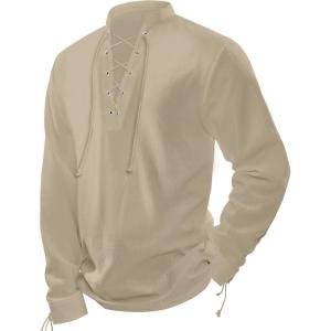 imageSpooktacular Creations Mens Halloween Renaissance Medieval Viking Costume Long Sleeved Pirate Shirt Top for DressUp PartiesBeige
