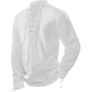 imageSpooktacular Creations Mens Halloween Renaissance Medieval Viking Costume Long Sleeved Pirate Shirt Top for DressUp PartiesWhite