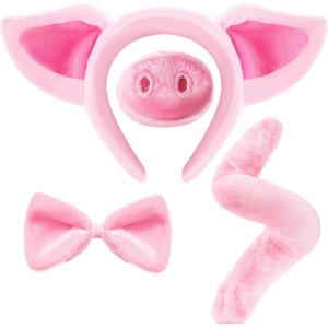 imageSpooktacular Creations Pink Pig Dalmatian Costume Set with Ears Nose Tail and Bow Tie Animal Costume Accessories for UnisexPig