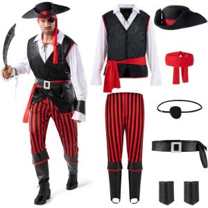 imageSpooktacular Creations Pirate Costume Men for Halloween Costume Adult Caribbean Sea Captain Robber Costume