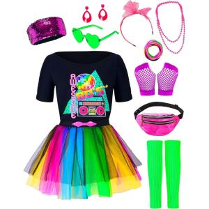 imageSpooktacular Creations Rainbow 80s Costume Set with TShirt Tutu Headband ampamp Others Halloween Cosplay Accessories