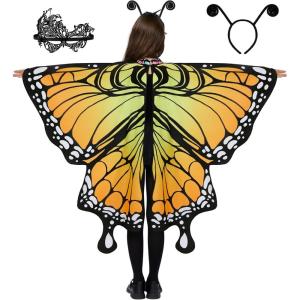 imageSpooktacular Creations Rainbow Butterfly Wing Kids Halloween Butterfly Costume for Girls with Lace Mask and Bug Headband for Halloween Costume Party0range
