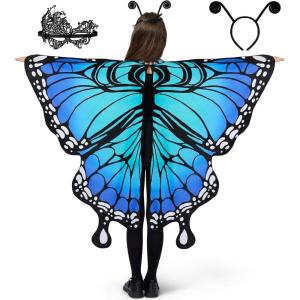 imageSpooktacular Creations Rainbow Butterfly Wing Kids Halloween Butterfly Costume for Girls with Lace Mask and Bug Headband for Halloween Costume PartyBlue