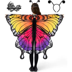 imageSpooktacular Creations Rainbow Butterfly Wing Kids Halloween Butterfly Costume for Girls with Lace Mask and Bug Headband for Halloween Costume PartyRainbow