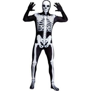 imageSpooktacular Creations Skeleton Bone Bodysuit Halloween Costumes for Men with Skeleton Hood Mask