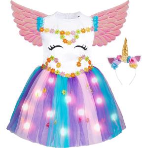 imageSpooktacular Creations Unicorn Princess Pageant Flower Girl Tutu Dress Rainbow Costume with Headband and wings for Kids