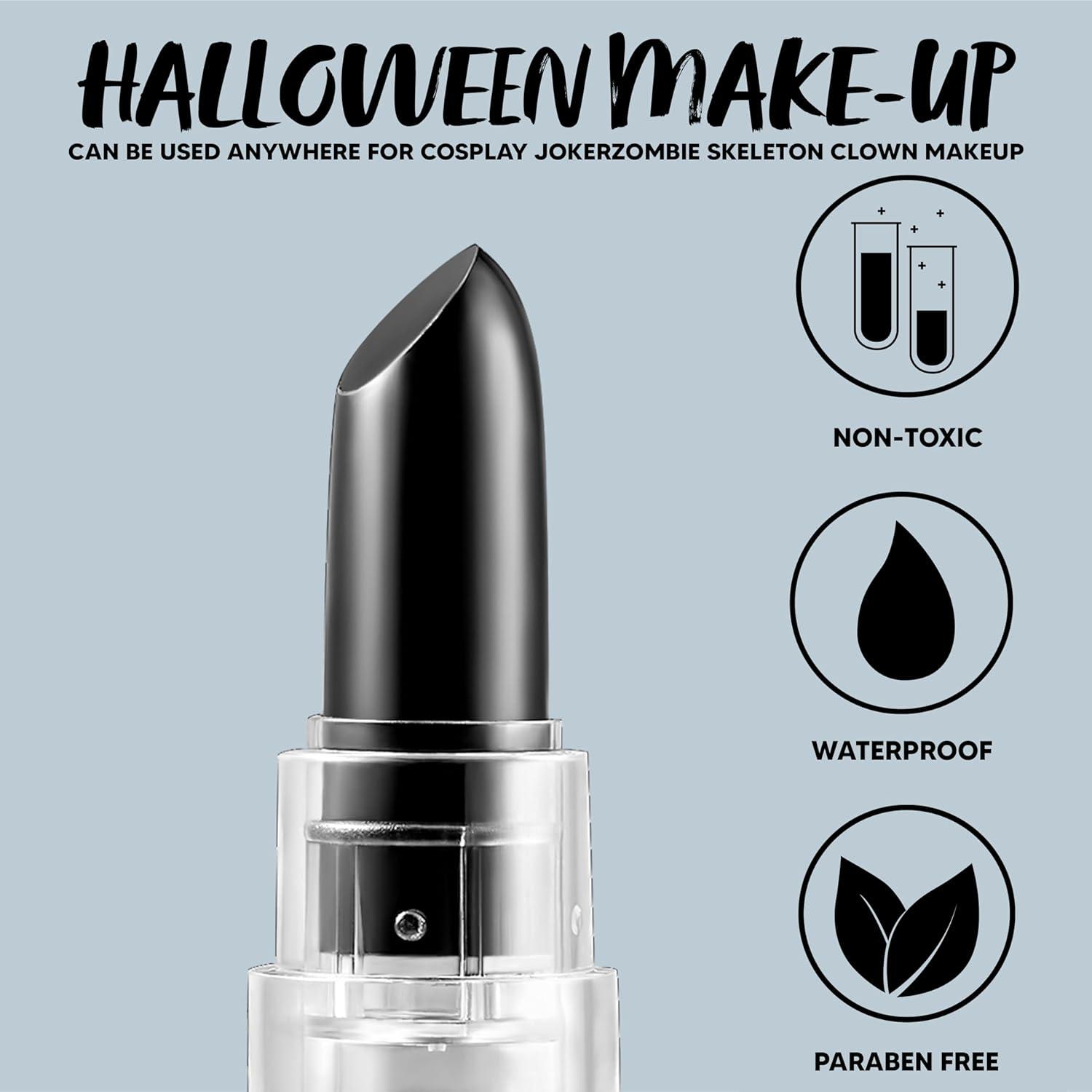 imageSpooktacular Creations Halloween Face Body Paint Black Lipstick for Adult Clown SFX Foundation Cream Makeup for Sports Festival or Stage Makeup Cosplay Party Dress Up 013 Ozblack