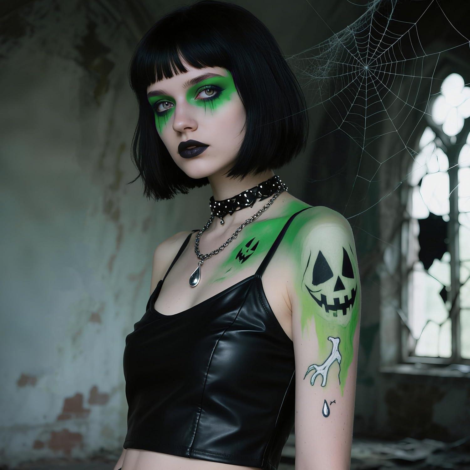 imageSpooktacular Creations Halloween Face Body Paint Black Lipstick for Adult Clown SFX Foundation Cream Makeup for Sports Festival or Stage Makeup Cosplay Party Dress Up 013 OzGreen