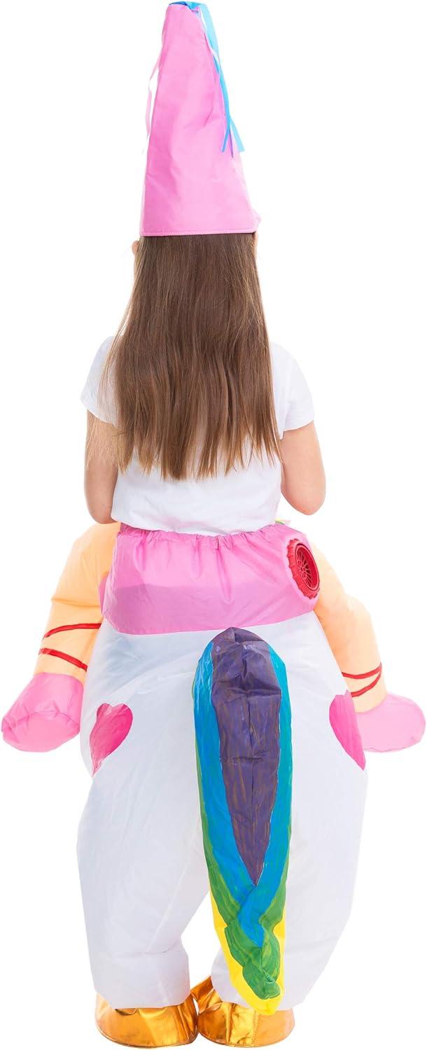 imageSpooktacular Creations Halloween Unicorn Costume Kids Inflatable Riding a Unicorn Colorful Air Blowup Deluxe Set with Hat Rideon Halloween Parties Costumes White 46 YrsWhite