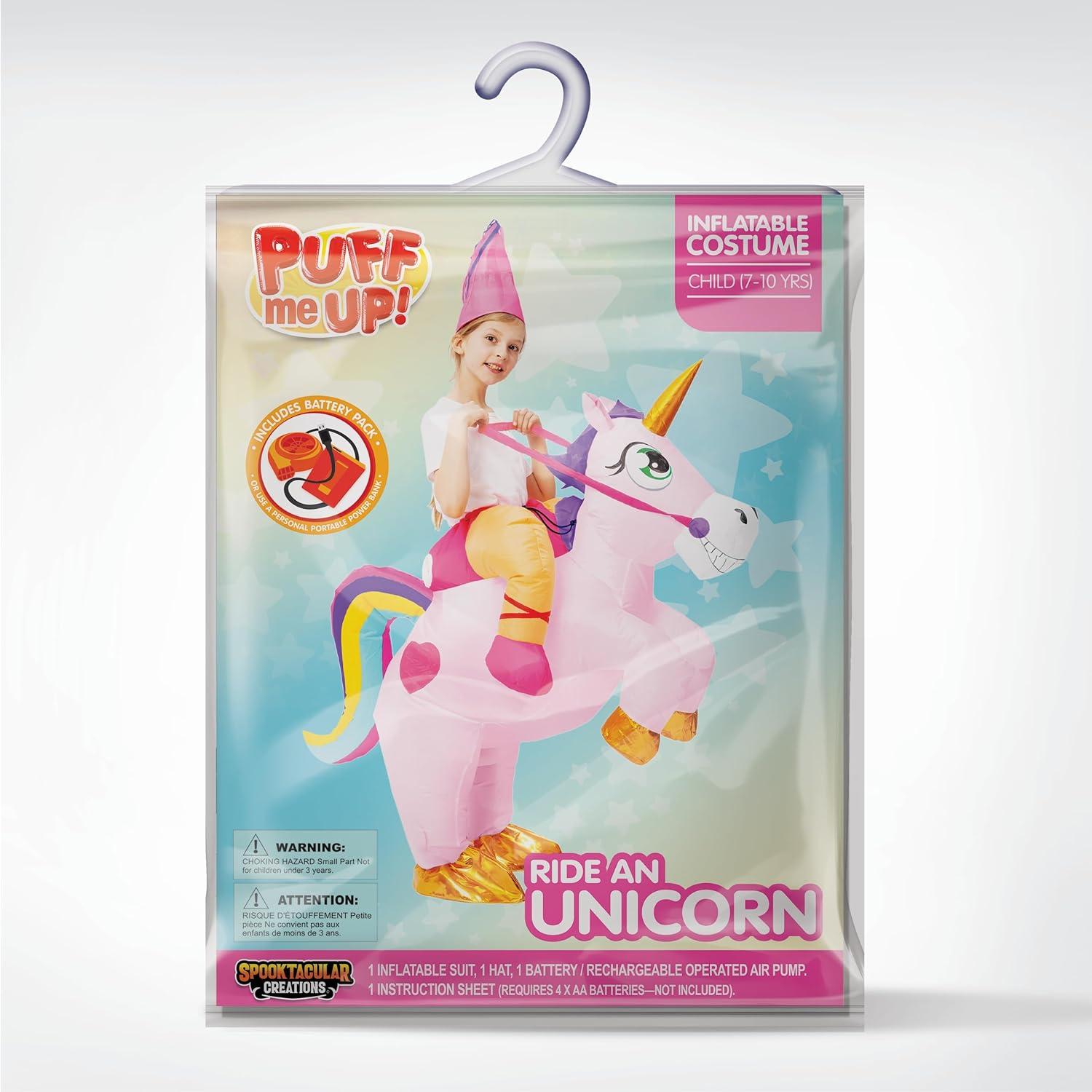 imageSpooktacular Creations Halloween Unicorn Costume Kids Inflatable Riding a Unicorn Colorful Air Blowup Deluxe Set with Hat Rideon Halloween Parties Costumes White 46 YrsPink
