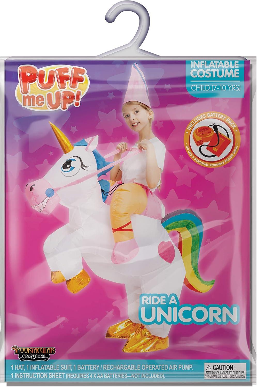 imageSpooktacular Creations Halloween Unicorn Costume Kids Inflatable Riding a Unicorn Colorful Air Blowup Deluxe Set with Hat Rideon Halloween Parties Costumes White 46 YrsWhite