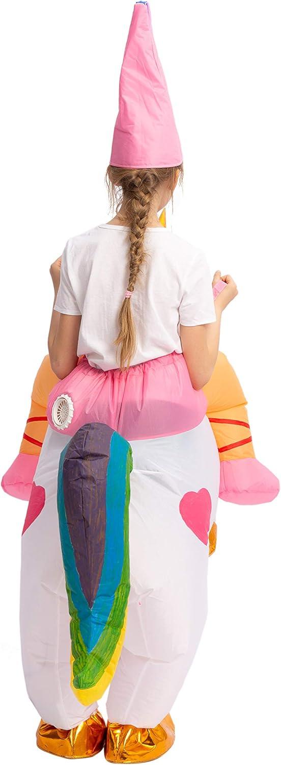 imageSpooktacular Creations Halloween Unicorn Costume Kids Inflatable Riding a Unicorn Colorful Air Blowup Deluxe Set with Hat Rideon Halloween Parties Costumes White 46 YrsWhite