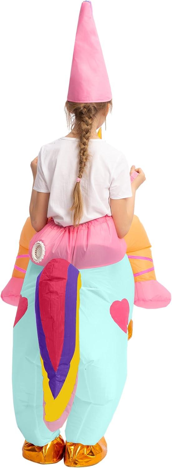 imageSpooktacular Creations Halloween Unicorn Costume Kids Inflatable Riding a Unicorn Colorful Air Blowup Deluxe Set with Hat Rideon Halloween Parties Costumes White 46 YrsBlue