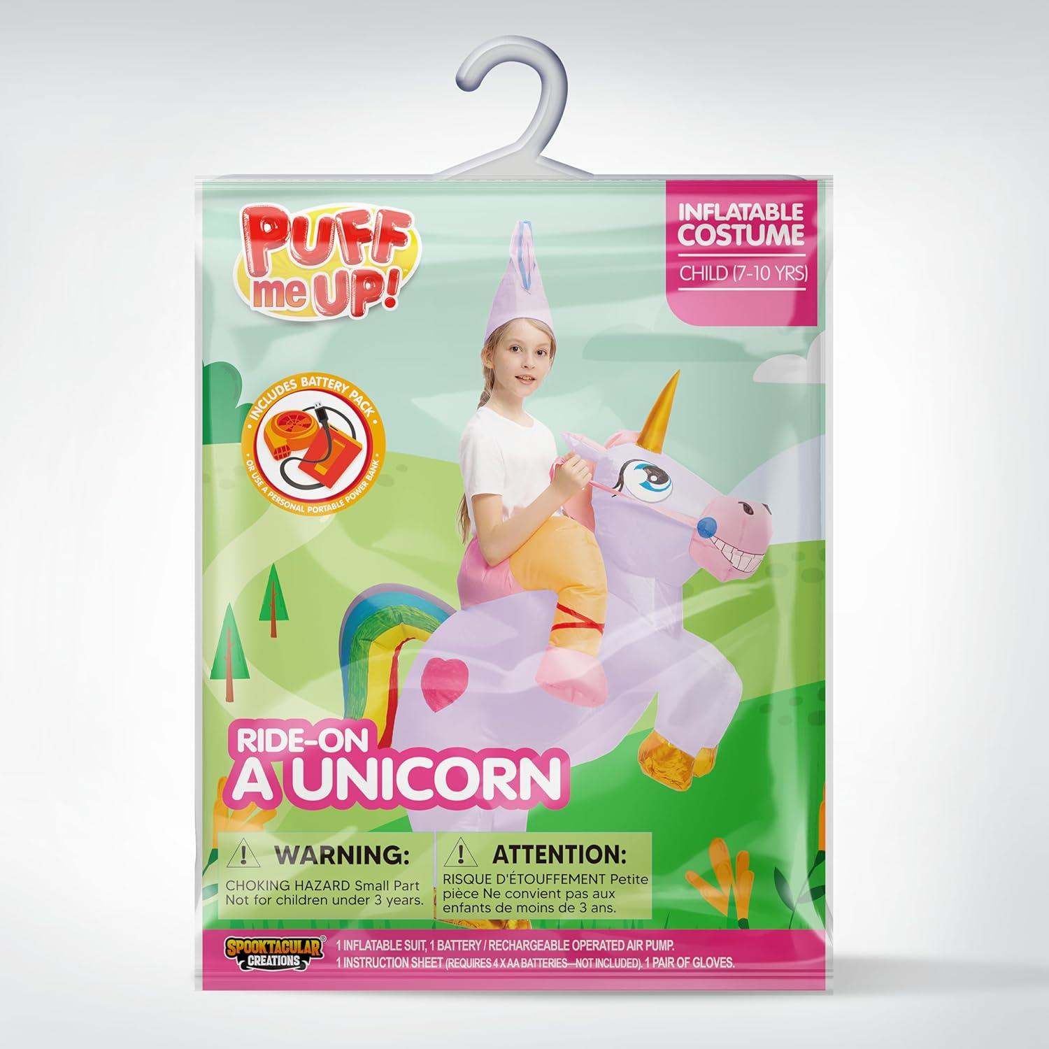 imageSpooktacular Creations Halloween Unicorn Costume Kids Inflatable Riding a Unicorn Colorful Air Blowup Deluxe Set with Hat Rideon Halloween Parties Costumes White 46 YrsPurple