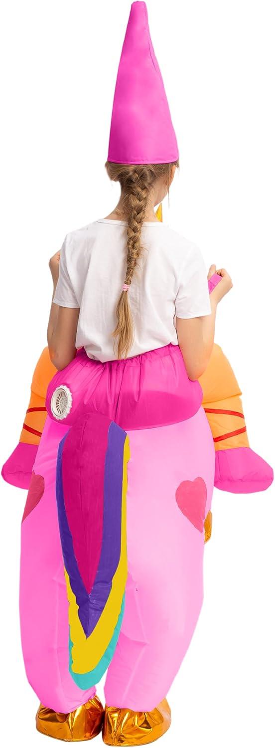 imageSpooktacular Creations Halloween Unicorn Costume Kids Inflatable Riding a Unicorn Colorful Air Blowup Deluxe Set with Hat Rideon Halloween Parties Costumes White 46 YrsPink