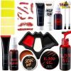 imageSpooktacular Creations 16 Pcs Halloween Family Makeup Kit Face Body Paint with Liquid Blood Gel Fake Blood and More Easy On Makeup Set for Zombie Costume Cosplay Halloween Party Supplies