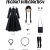 imageSpooktacular Creations Girls Halloween Black Costume Black Floral Print Dress with Wig and Stocks for Kids Halloween Dress