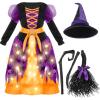 imageSpooktacular Creations Girls Light Up Bat Witch Tutu Costume Toddlers Dress with Hat Broom for Kids Halloween Themed PartiesPurple
