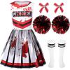imageSpooktacular Creations Halloween Cheerleader Costume for Girls Kids Zombie Cheerleader Outfit Dead Fearleader DressRed White