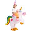 imageSpooktacular Creations Halloween Unicorn Costume Kids Inflatable Riding a Unicorn Colorful Air Blowup Deluxe Set with Hat Rideon Halloween Parties Costumes White 46 YrsWhite