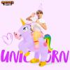 imageSpooktacular Creations Halloween Unicorn Costume Kids Inflatable Riding a Unicorn Colorful Air Blowup Deluxe Set with Hat Rideon Halloween Parties Costumes White 46 YrsPurple
