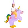 imageSpooktacular Creations Halloween Unicorn Costume Kids Inflatable Riding a Unicorn Colorful Air Blowup Deluxe Set with Hat Rideon Halloween Parties Costumes White 46 YrsPurple