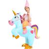 imageSpooktacular Creations Halloween Unicorn Costume Kids Inflatable Riding a Unicorn Colorful Air Blowup Deluxe Set with Hat Rideon Halloween Parties Costumes White 46 YrsBlue