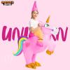 imageSpooktacular Creations Halloween Unicorn Costume Kids Inflatable Riding a Unicorn Colorful Air Blowup Deluxe Set with Hat Rideon Halloween Parties Costumes White 46 YrsPink
