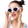 imageSpooktacular Creations Halloween White Circular Sunglasses Oval Goggles Glasses Round Lens Goggle Eyewear Vintage glasses for Kids Men Women Halloween Party Costume Accessory