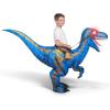imageSpooktacular Creations Kids Halloween Raptor Inflatable Costume LED Eyes Ride Raptor Dinosaur Blow Up for Halloween PartyBlue