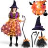 imageSpooktacular Creations Light Up Polka Dots Witch Tutu Costume for Girls Toddlers Starry Witch Dress with Magic Hat and BroomPurple Orange