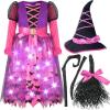 imageSpooktacular Creations Light Up Polka Dots Witch Tutu Costume for Girls Toddlers Starry Witch Dress with Magic Hat and BroomPurple Pink