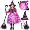 imageSpooktacular Creations Light Up Polka Dots Witch Tutu Costume for Girls Toddlers Starry Witch Dress with Magic Hat and BroomPurple Pink