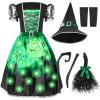 imageSpooktacular Creations Lightup Witch Costume for Girls Toddlers Print Witch Outfit Set for Kids Halloween Dress Up PartiesGreen